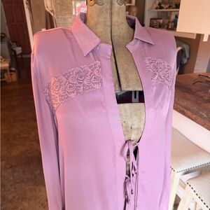 Free People Lace Detail Dusty Pink Satin Blouse